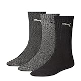 6 Paar PUMA Unisex Crew Socks Socken Sportsocken MIT FROTTEESOHLE (43-46, anthrazit/grey)