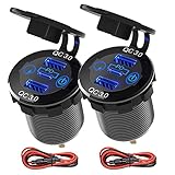 PD Typ C Kfz-Ladebuchse & Dual Quick Charge 3.0 Ports Aluminium, 60 W USB C Triple 12 V USB Buchse Aluminium Auto-Ladegerät mit Touch-Schalter, wasserdichte PD-Ladung für Auto, Wohnmobil, 2 Stück
