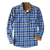Herrenhemden mit Karomuster, gepolsterte Hemden, leger, langärmelig, Button-Down-Revers, Jacken, modisch, schmale Passform, Winter, warme Bluse, Größe S-XXXXXXXL, Blau #S, XXL