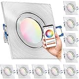 10er IP44 RGB CCT LED Einbaustrahler Set GU10 in aluminium matt mit 5W Leuchtmittel von LEDANDO - RGB + Warm bis Kaltweiß - inkl. WiFi APP-Steuerung - Tuya Smart Life - B