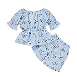 LSFYSZD Kleinkind Baby Mädchen Kleidung Outfits, Cute Floral Print T-Shirt + High Waist Shorts Sommer Set, dunkelblau, 4-5 J
