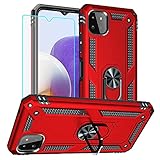 Samsung A22 5G Hülle, A22 5G Metallring Handyhülle & Schutzfolie, Hybrid Case Ständer Stoßstange Handy Hüllen Cover für Samsung Galaxy A22 5G (rot)