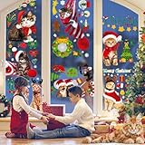 Orapink Christmas Window Sticker Christmas Puppy Dog Snowman Snowflake Christmas Window Sticker Reusable Double-sided Sticker Christmas Party Decoration Window Tile (Cat window sticker)