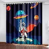 YTSDBB Blickdicht Gardinen für Schlafzimmer Cartoon Kunst Astronaut B 140 x H 160 cm 3D Digitaldruck Druckmuster Öse Thermisch isoliert 90% für Schlafzimmer Wohnzimmer ​Kinderzimmer Junge mit M