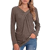 OrientalPort Elegant Bluse Damen V-Ausschnitt Langarmshirt Casual Langarm Tunika Tops Schulterfrei T-Shirt Oberteile mit Tw