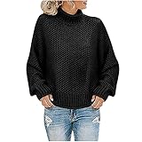 EMATOP Damen Strickpullover Casual Langarm Pullover Rollkragen Kaschmir Rollkragenpullover Lose Pullis Oberteil Outwear Elegant Einfarbig Sweatshirt Sweater Grobstrick Jumper für Herbst W