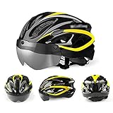 LIUXING-Home Reithelm Road Mountain Männer und Frauen Licht Fahrradbrille Helm Einteiliges Reiten Helmausrüstung Radfahren Helm Geeignet Für Roller BMX Fahrrad (Color : Black Yellow, Size : 57cm)