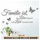 Grandora Wandtattoo Familie ist wo Leben beginnt I schwarz (BxH) 80 x 40 cm I Flur Diele Wohnzimmer selbstklebend Sticker Aufkleber Wandaufkleber Wandsticker W5457