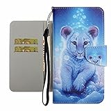 TYWZ Hülle für iPhone 12 Pro,Handyhülle Tasche PU Leder Case mit Kartenfach Geldfach Brieftasche Klappbar Magnet Flip Cover-Löwe Baby