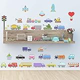WandSticker4U®- Wandsticker Kinderzimmer TuTuTu, STRAßENVERKEHR I Kinder Wandtattoo Junge Fahrzeuge Bagger Feuerwehr Flugzeuge I Wand Deko für Jungen-zimmer Auto Aufkleb