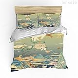 Meimall Jugendbett-Set, Kinderbettwäsche, Illustration Chinesischer Stil Landschaft Kran 260X220 cm Für Jungen Und Mädchen, Teenager-Bettwäsche-Set, 3D-Digitaldruck Polyesterfaser Ist Super W