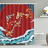 Koi Fisch Muschel Duschvorhang Marmor wasserdichte Badevorhänge für Badezimmer Badewanne Badeabdeckung Badewannenabtrennungen S.2 150x180