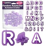 Homtrix Fondant Ausstecher Set - Buchstaben & Zahlen, Ausstechformen zum Torten, Kuchen Dekorieren und Backen - 40 Teiliges Alphabet Backzubehör für Tortendek