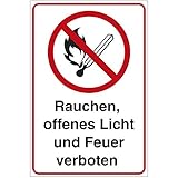 Schild Rauchen, offenes Licht und Feuer verboten. aus PVC Hartschaum 300x200 mm - 3 mm stark