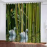 RUQLHE Vorhang Blickdicht mit Ösen 3D Grüner Bambus in Wasser 280x280 cm Verdunkelungsvorhang Gardine Polyester für Schlafzimmer Kinderzimmer Wohnzimmer Dekoration 2er S