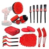 Arro Auto Reinigung Pinsel Set, 18 Pcs Auto Detail Reinigungsbürsten Set, mit Felgenbürste, Drill Brush, Auto Staubbürste, Auto Mikrofasertüche und Wax Pad, für Auto Motorrad Badewanne Kü