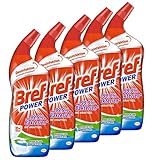 Bref Power WC KraftGel 15x Effekt gegen 99,9 Prozent der Bakterien, 5er Pack (5 x 750 ml), WC Reiniger extrastark für eine kraftvolle Reinigung und Desinfek