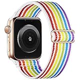 Recoppa Apple Watch Armband Elastisch Stoff, Komplementärfarbe Solo Loop Gewebtes Nylonarmband mit Einstellbarem Verschluss Kompatibel mit iWatch Series 7/6/SE/5/4/3/2/1, Bunt 38mm 40