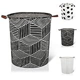 Wäschekorb Schwarz, Faltbar Wäschekörbe Runder Wäschetonne, Wasserdicht Wäschesammler Kinderzimmer Aufbewahrungskorb für Kleidung, Spielzeug, Kleinigk