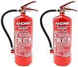 2X Orig. ANDRIS® Marken-Feuerlöscher 4kg ABC Pulverlöscher mit Manometer EN 3 inkl. Wandhalterung, ANDRIS® Prüfnachweis mit Jahresmark