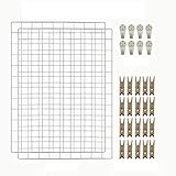 CODIRATO 2 Stück Eisen Gitter Fotowand Weiß Wall Grid Panel mit Haken und Holzklammern Display Grid für DIY Wanddekoration Familie, Küche, Büro(64 x 45 cm)