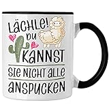 Trendation Lächle Du Kannst Sie Nicht Alle Anspucken Tasse Llama Lama Alpaka Kaffeetasse mit Spruch Lustige Tasse (Schwarz)