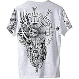 Herren Nordische Mythologie Odin & Wikinger Kompass 3D Tattoo Print Schnelltrocknendes T-Shirt Sommer Kurzarm T-Shirt Lose Oberteile (Color : T-Shirt, Size : XL)