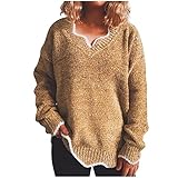 XUNN Damen Pullover unregelmäßiger Kragen Damen Strickpullover Temperament Pendler Pullover Gestreifter Strickpullover Vintage Stricken Pulli Sexy Langarmshirt Sweater Ob