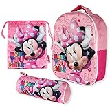 Kindergartenrucksack Jungen 3D, Turnbeutel Kinder und Stiftebox Kinder – Minnie Mouse | Rucksack Kinder für Jungen und Mädchen | Schulmaterial zurück zur Schule mit den Kindern Minnie M