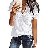 CHAOEN Damen Bluse Kurzarm Oberteile Tshirt V-Ausschnitte Sommershirts Mode Lose Damenblusen Shirt Waffel Strick Elegante Hemdbluse T-S