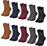 HISOKOI 10 Paar Socken Damen Damensocken Mehrfarbig Mit Streifen Punkte Socken Baumwollsocken Bunte Socken Damen Fünf-Farben,35-38