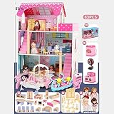 OUPAI Häuser für Modepuppen Holzpuppenhaus, 3-Geschichte Puppenhaus und Möbel Kit mit Möbel und Puppen, Pretend Play House, for Kleinkinder 2-10 Jährige (Size : 83pcs)