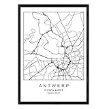 Nacnic Blatt Antwerpen Stadtplan nordischen Stil schwarz und weiß. A3 Größe Plakat Das Bedruckte Papier Keine 250 gr. Gemälde, Drucke und Poster für Wohnzimmer und S