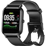 Smartwatch, Blackview 1.3” Armbanduhr mit Blutsauerstoff, personalisiertem Bildschirm, Musiksteuerung, Herzfrequenz, Schrittzähler, usw. 5ATM Wasserdicht Fitness Tracker Uhr, für Android iOS, Schw