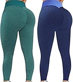 Damen 2PC ​Scrunch Butt Leggings Honeycomb Anti Cellulite Yogahose Po Lifting Fitness Hose Booty Push-Up Sporthose Up up Stretch Workout Fitness Jogging