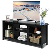 COSTWAY 2-stufiger TV Schrank 147cm, Fernsehschrank TV-Kommode für Fernseher bis 165 cm, Sideboard Fernsehtisch mit Regale, Wohnzimmerschrank Küchenschrank Holz (Schwarz)