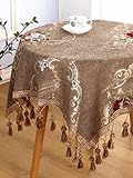 Runde/Quadratische Tischdecke im europäischen Stil mit Quaste bestickter Tischdecke für Hochzeitsdekor Weihnachten Runde Tischdecke,G,130x130cm Q