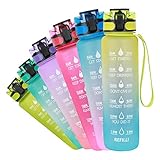 Azebo 32/26/16oz Große Wasserflasche mit Zeitmarkierung und herausnehmbarem Sieb Tritan BPA-frei ungiftig für Fitness-Sportarten im Freien und im Büro-E321ESH003-Yellow/Blue Gradient-1000ML