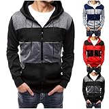 Herren Hoodie | Sweatshirt Pullover Männer | Kapuzenpullover Herren Reißverschluss Schwarz | Winter Hoodies Kapuzen Sweatjacke | Unisex Casual Print Kapuzenjacke | Colorblock Sport Zip Langarm Hoody