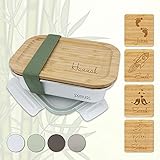 sprengers Personalisierte Edelstahl Brotdose | Bambus Deckel | Name | Motiv | Auslaufsicher | Lunchbox (Weiß, 600 ml)