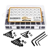 1100Stück M2 M3 M4 Schrauben Set Edelstahl Sechskopf Knopf Schrauben Muttern und Unterlegscheiben mit Schrauben Muttern Kit Aufbewahrung Flach Fall Box Teilig (Schwarz)