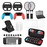 22 in 1 Zubehör-Kit für NS Switch - Younik Tragetasche / Rad / Schläger / Gel Pads / Displayschutz / Stand / Spielkartenkasette / Schutztasche / Halt / Kappen für NS Sw