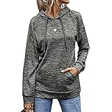 LYAZFC Lässiges Langarmshirt mit Kordelzugtasche für Herbst und Winter für Damen mehrfarbiger Pullover mit Kap