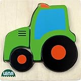 Lena 32079 - Holzpuzzle Traktor, Kinderpuzzle mit Grundplatte 14 x 14 cm und 4 Puzzleteilen, Teile und Platte aus FSC 100% Holz, Puzzlespiel für Kinder ab 18+ Monaten, Legespiel für Kleink