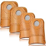 WILLBOND 4 Stück Leder Fingerhut Hand Nähen Fingerhut Fingerschutz Münze Fingerhut Fingerpolster zum Stricken Nähen Quilten Nadeln Bastelzubehör DIY Nähwerkzeuge, 2 Größ