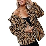 Damen Faux Pelz Mantel Mode Winter Warm Outwear Jacke Cardigan Cocktail Club Party, Zebramuster, S