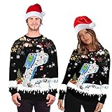 Calvinbi Damen Nachahmung Baumwolle Weihnachten Drucken Muster Sweatshirt Pullover Langarm Rundhals Bluse Top