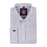 Windsor Hemd, fein gestreift, mit Knopfleiste, einfarbig, Doppelmanschette, S-XXXL, traditionelles Schneidern, pflegeleichter Stoff für formelle oder legere Anlässe Gr. 44 cm (Dual Manschette), Grau (Classic Formal) Dopp