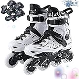 Inliner Damen Herren, 35-46 Inline Skates, Rollschuhe Mädchen Mit ABEC-9 Kugellager Und 82A Rollen,Unisex Anfänger Mit 6-Teilige Schutzausrüstung,Weiß,42