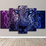 DSES - 5 Teilig Art Bilder Wandbild Leinwand Leopardenaugen Blau Natur Poster Print On Canvas Wandkunst Gemälde Für die Dekoration von Wohnräumen zu Hause,(100x55cm)